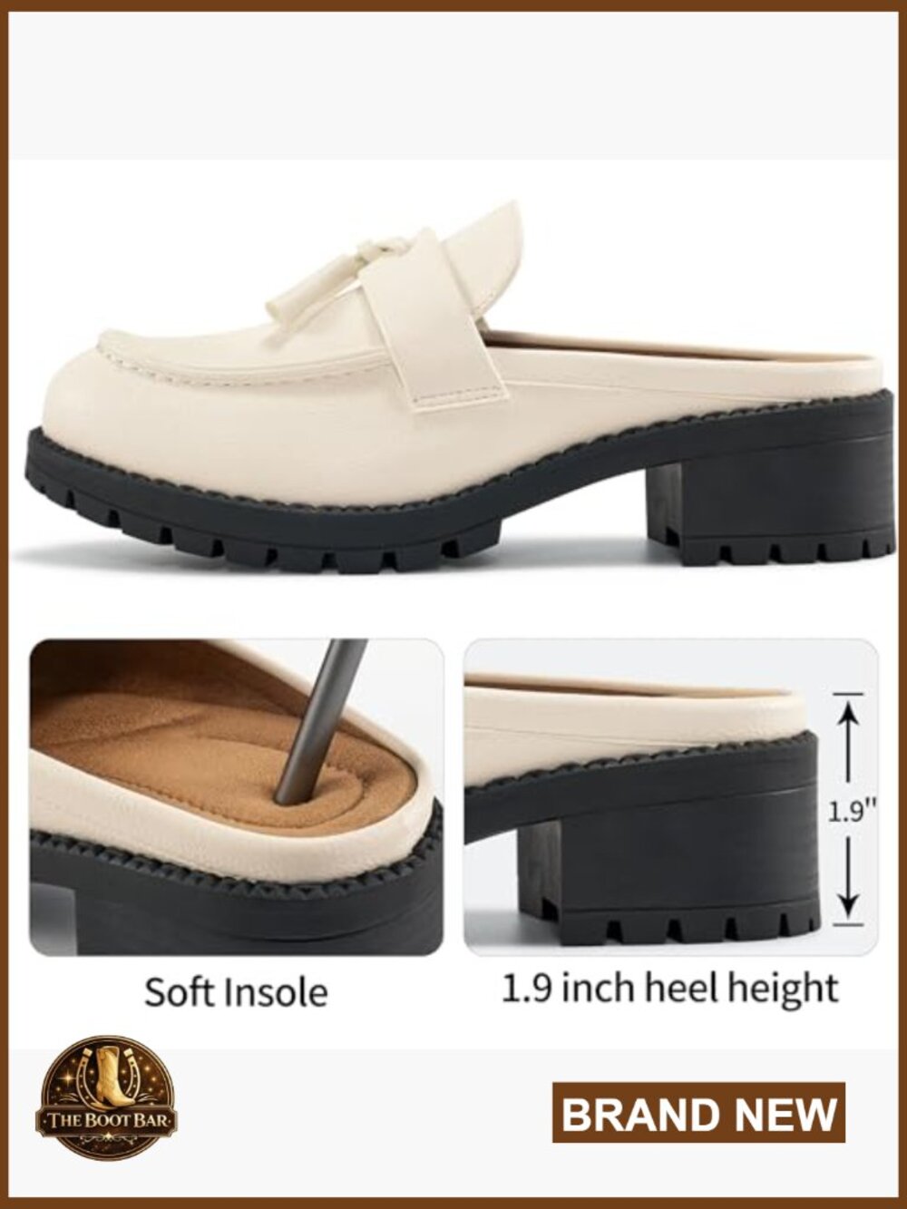 Mules for Women Backless Closed Toe Loafers Slip On Chunky Heel Tassel Office - Picture 4 of 7